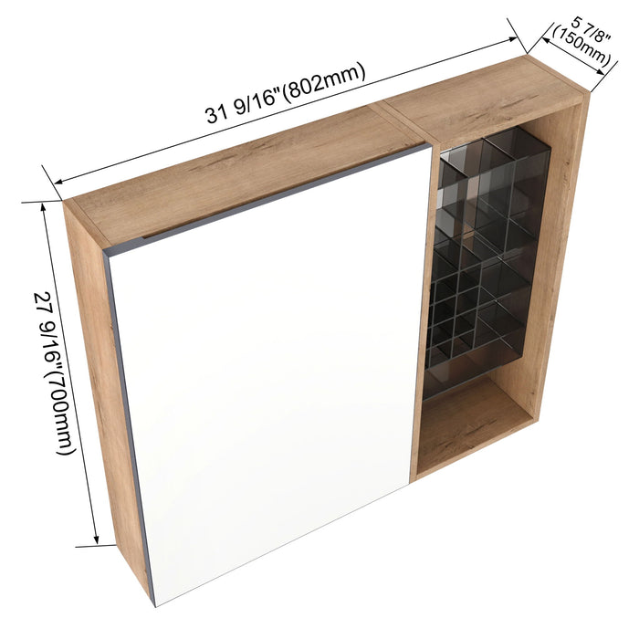 Wall Mounted Bathroom Mirror Cabinet With Adjustable Shelves - Imitative Oak Home Essentials