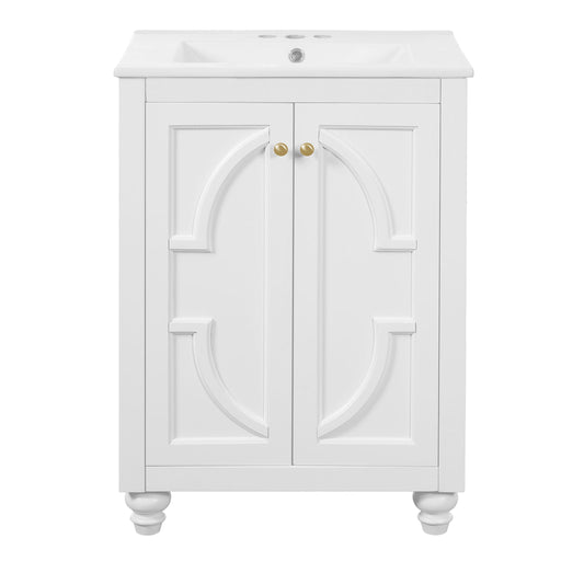 Bathroom Vanity With Ornate Elliptical Motif, Soft Close Hinges Hearth and Haven