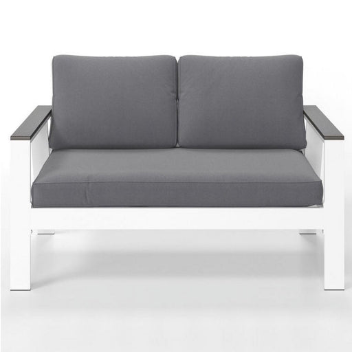 All Weather Patio Loveseat With Armrests & Angled Backrest - White / Gray Home Essentials