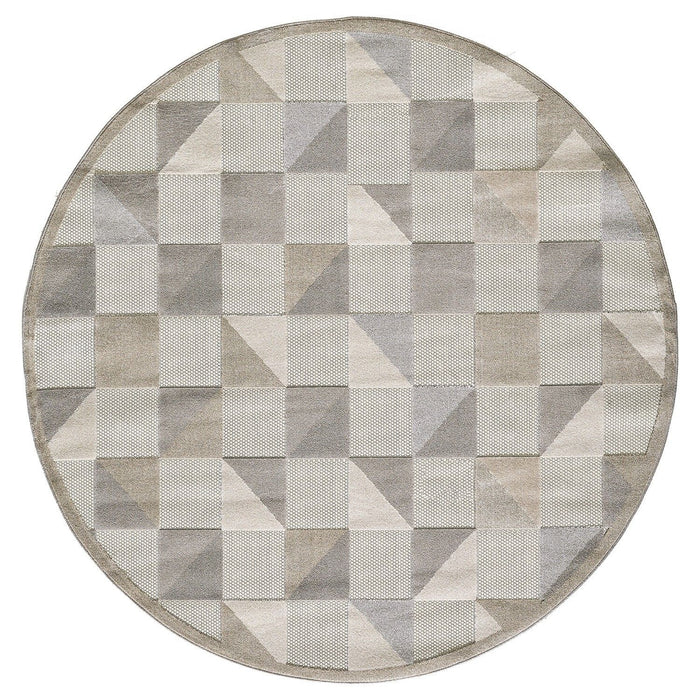 8' Round Round Geometric Stain Resistant Indoor / Outdoor Area Rug - Gray