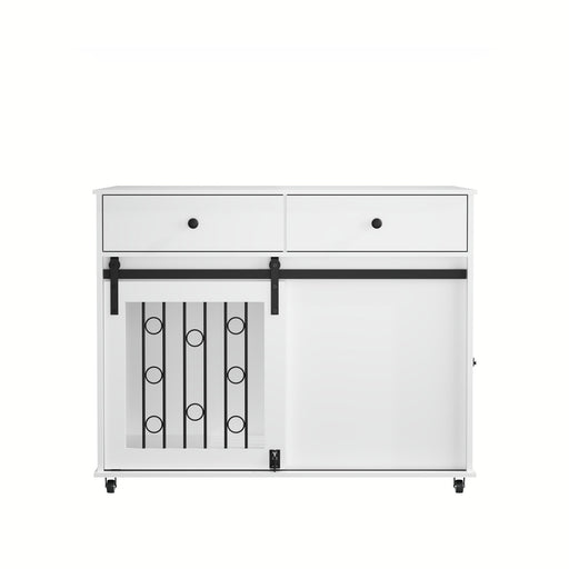 Dog Crate Furniture With Double Drawers And Sliding Barn Door, Pet Kennel For Small To Medium Dogs - White Home Essentials