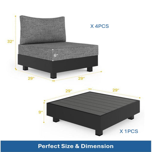 Patio Sectional Set With Modular Armless Chairs And Coffee Table - Gray Home Essentials