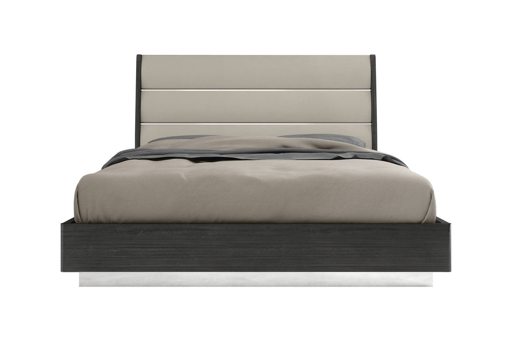 King High Gloss Bed Frame with Faux Leather Headboard - Dark Gray