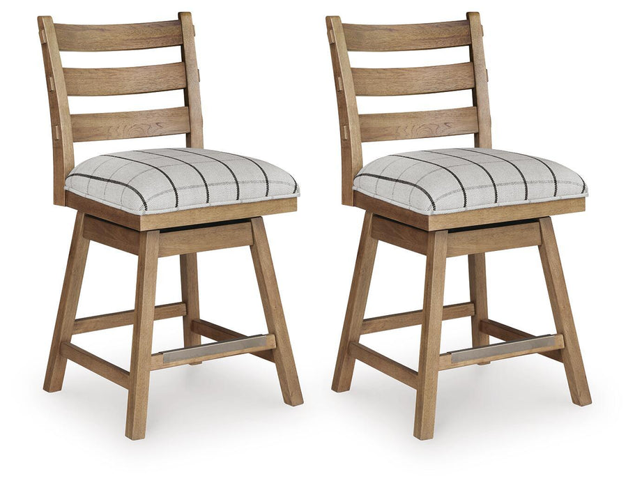 Ridgester - Upholstered Swivel Barstool (Set of 2) - Light Brown Benchcraft®