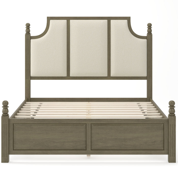 Farmhouse Platform Bed Frame With Tall Linen Upholstered Headboard Home Essentials