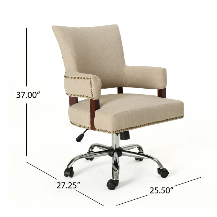 Zealous - Upholstered Office Chair With Curved Arms And Nailhead Accents - Wheat