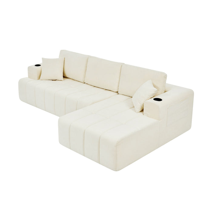 L - Shaped Sectional Sofa With Cup Holders & Side Pockets Home Essentials