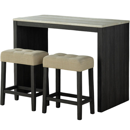 Dining Table Set With Biscuit Tufted Stools - Beige / Black / Gray Home Essentials