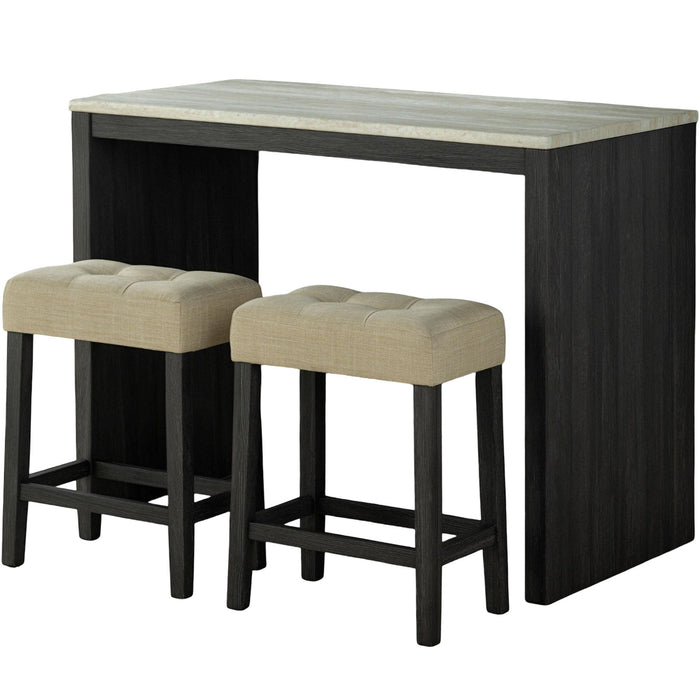 Dining Table Set With Biscuit Tufted Stools - Beige / Black / Gray Home Essentials