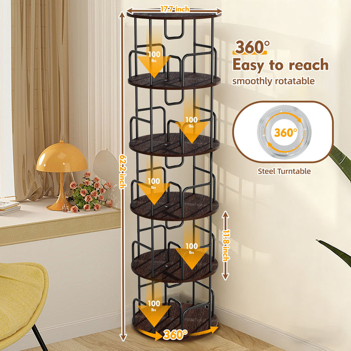 Rotating Bookshelf Tower 5 Tier Spinning 360 Degree Revolving Storage Shelf Home Essentials