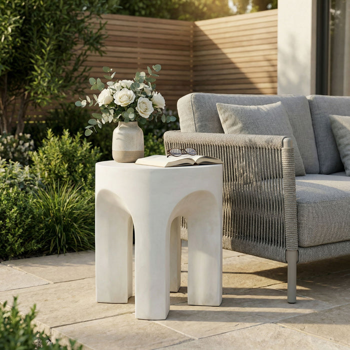 Outdoor Round Top Side Table / End Table, Living Room Accent Table - Antique White Noble House