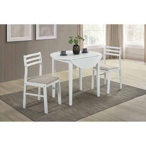 Cliff - 3 Piece Round Drop Leaf Dining Table Set With Ladderback Chairs - White Furniture Max