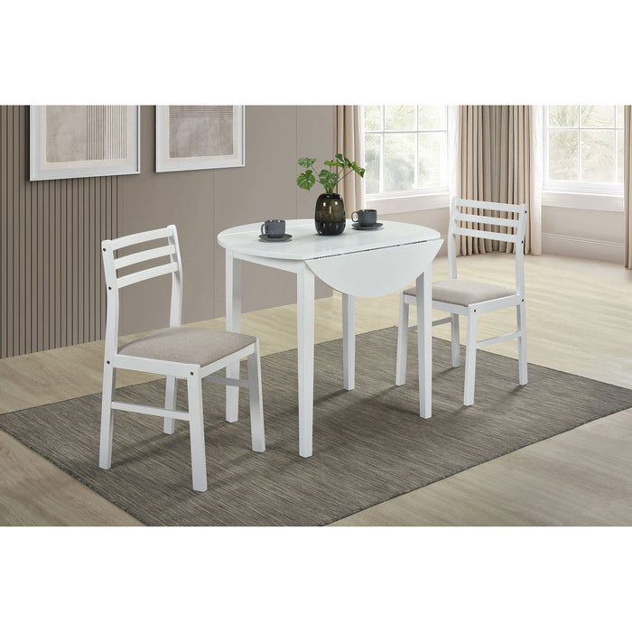 Cliff - 3 Piece Round Drop Leaf Dining Table Set With Ladderback Chairs - White Furniture Max