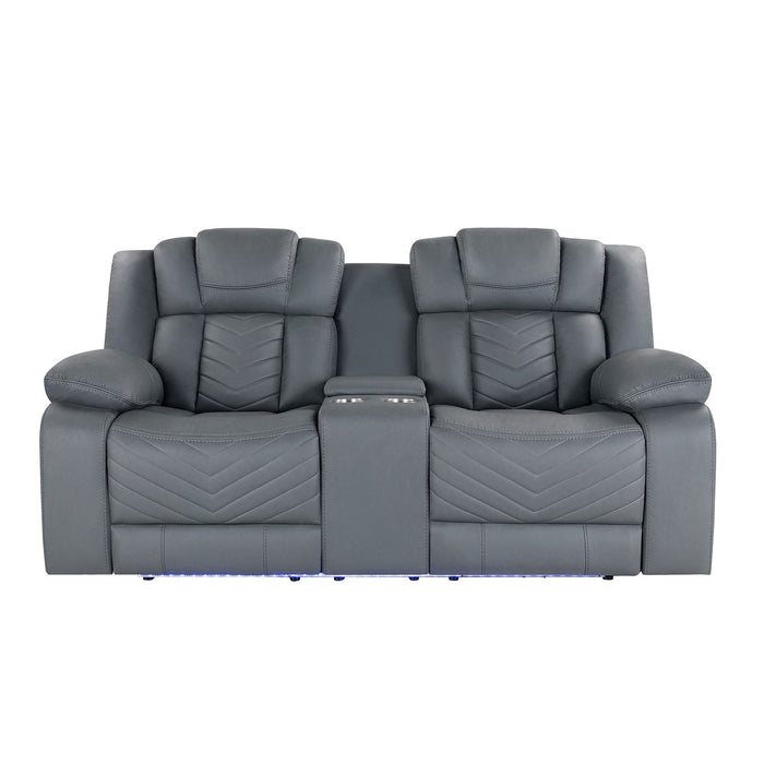 Raize - 10 Power Console Reclining Loveseat With LED And Immersive Sound - Gray Global Furniture USA