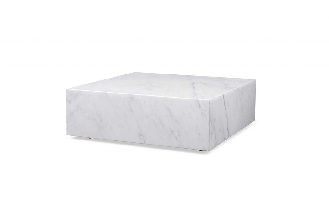 Genuine Marble And Brass Square Coffee Table - White