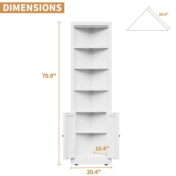 Tall Corner Storage Cabinet With 2 Doors, 5-Tier With Adjustable Shelves, Freestanding - White Home Essentials