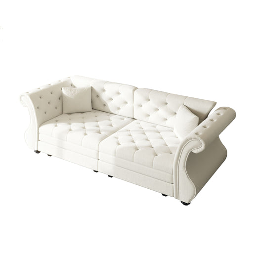 Oversized Chesterfield Pull Out Sofa Bed, Roll Arm Couch With Flower Tufting For Living Room Home Essentials