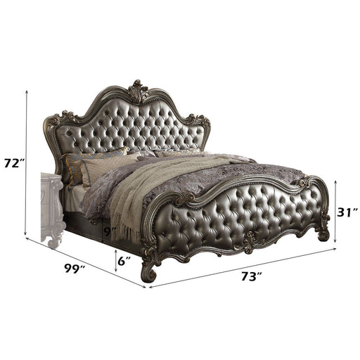 Versailles II - Queen Bed - Silver Synthetic Leather & Antique Platinum ACME