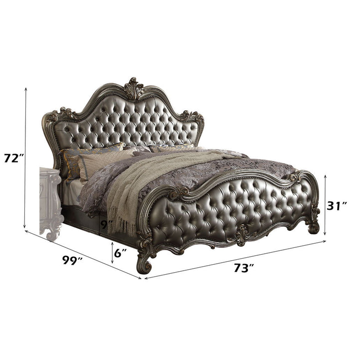 Versailles II - Queen Bed - Silver Synthetic Leather & Antique Platinum ACME