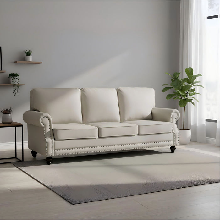 3 Seater Sofa With Nailhead Trim And Turned Legs For Living Room US Pride