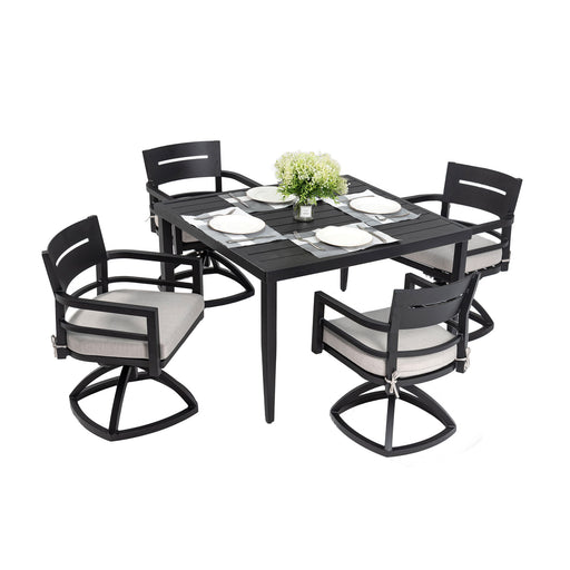 Outdoor Modern Dining Set, Chairs Sunbrella Cushioned And Dining Table With Umbrella Hole Life Outside