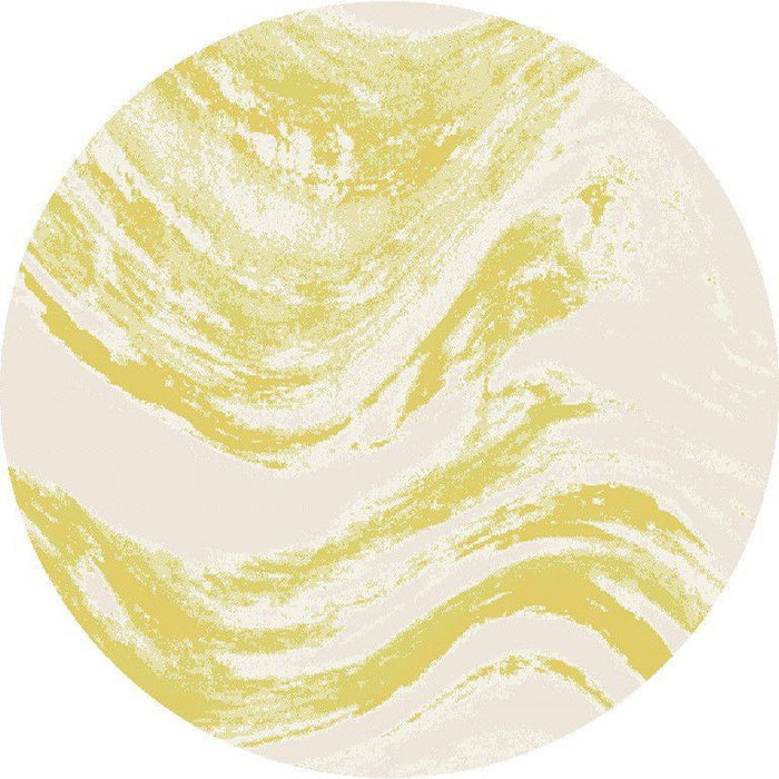 8' Machine Woven Abstract Waves Round Indoor / Outdoor Area Rug - Gold Ivory