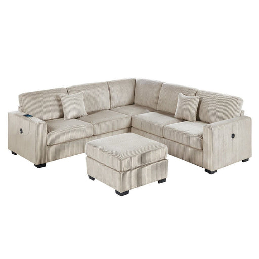 Upholstered L - Shaped 4 Piece Sectional Set With USB, Cocktail Ottoman Home Essentials