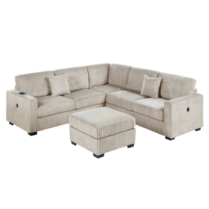 Upholstered L - Shaped 4 Piece Sectional Set With USB, Cocktail Ottoman Home Essentials