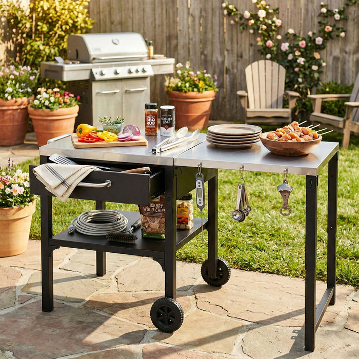 Foldable Outdoor Kitchen Cart With Storage For Patio Hearth and Haven