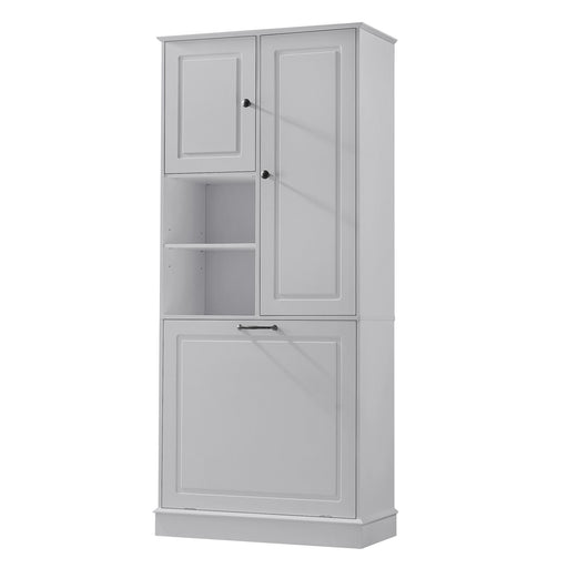 Modern Tall Storage Cabinet With Adjustable Shelves, Flip-Out Basket & Enclosed Doors Hearth and Haven