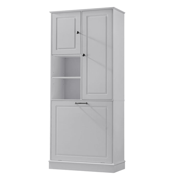 Modern Tall Storage Cabinet With Adjustable Shelves, Flip-Out Basket & Enclosed Doors Hearth and Haven