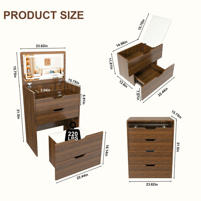 Vanity Desk With Lighted Mirror & Stool Home Essentials