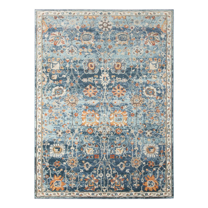 9' X 12' Floral Stain Resistant Outdoor & Indoor Area Rug - Blue / Orange