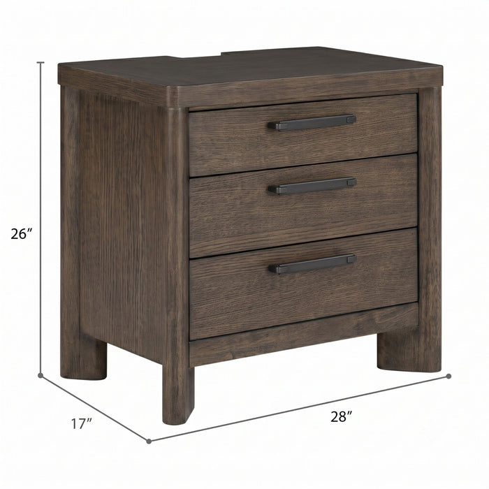 3 Drawer Nightstand With USB - Dark Oak Emerald Home