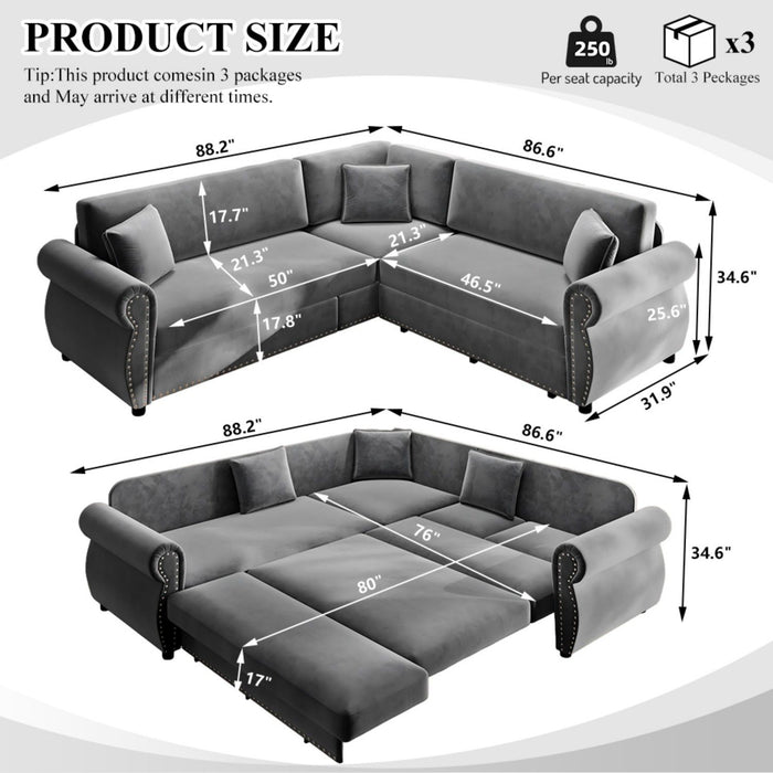 L-Shaped Sofa Couch With Pull-Out Bed Home Essentials