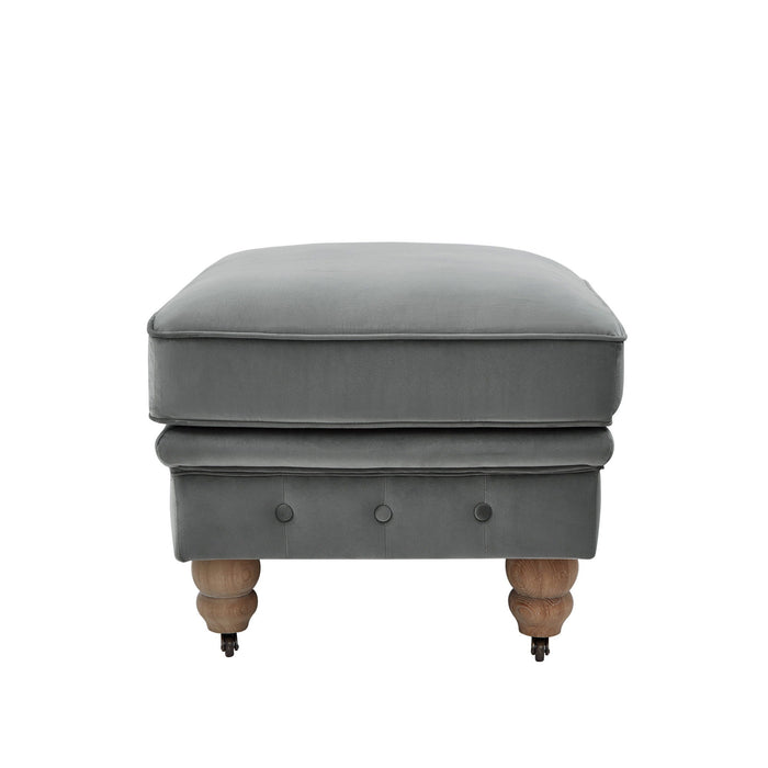 Velvet And Natural Rolling Tufted Cocktail Ottoman - Gray