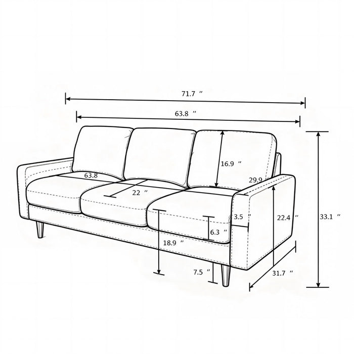 3 Seater Sofa With Loose Back Cushions And Accent Pillows For Living Room - Dark Blue US Pride