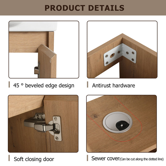 Freestanding Bathroom Vanity With Sink And Storage Rack, Soft Close Doors Base With Basin Home Essentials