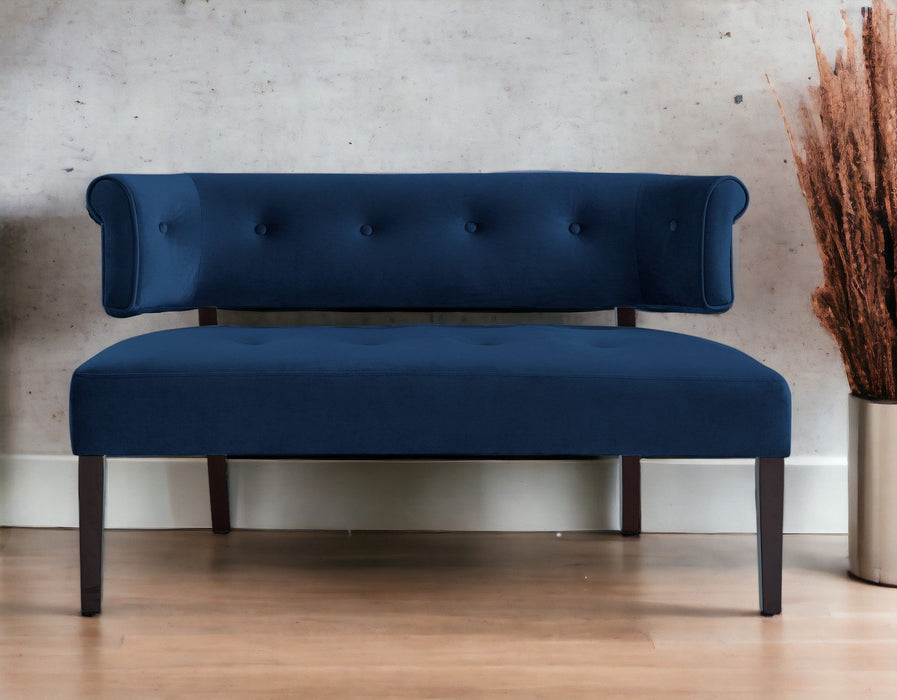 Upholstered Velvet Bench - Black / Navy Blue