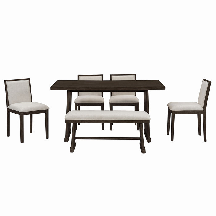 Dining Set With Rectangular Table, 4 Upholstered Chairs & 1 Padded Bench Hearth and Haven