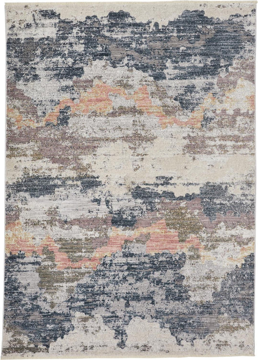 Abstract Stain Resistant Area Rug - Blue Gray And Ivory - 8' X 10'