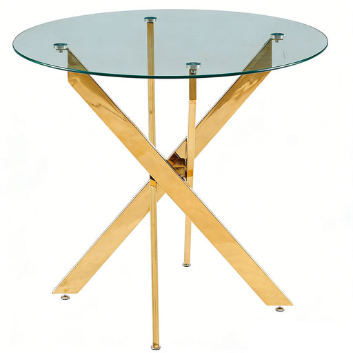 Dining Table With Cross Metal Leg And Tempered Glass, Modern Space Saving Kitchen Table For Living Room Home Essentials