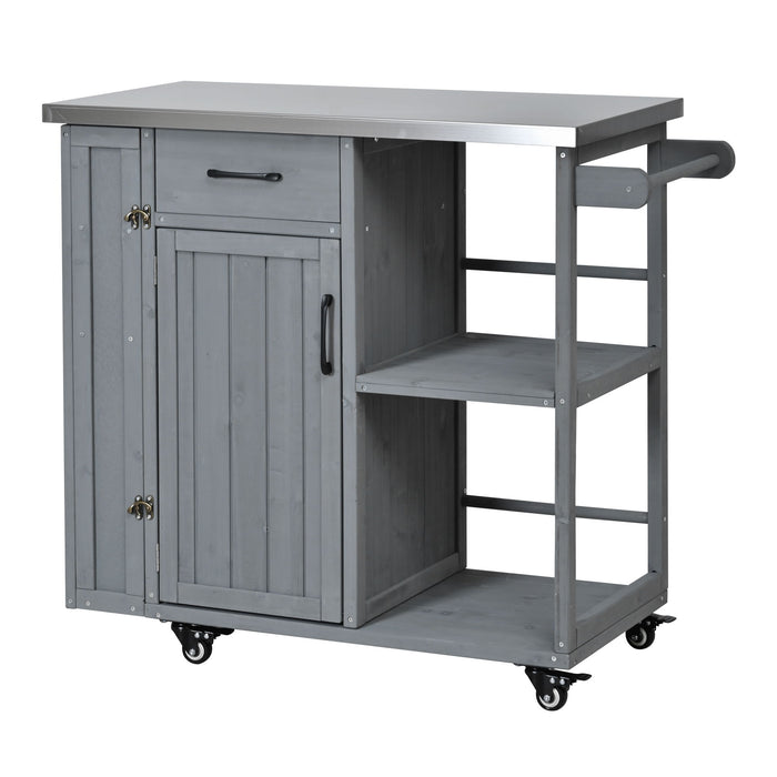 Outdoor Kitchen Island Prep Station With Lockable Wheels, Ample Storage, Towel & Spice Racks Hearth and Haven