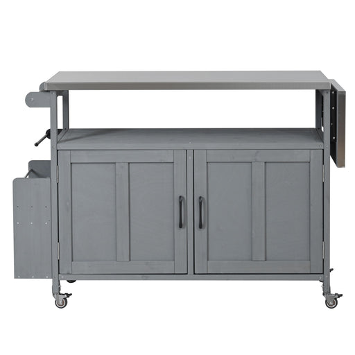 Foldable Outdoor Kitchen Island With Lockable Wheels, Storage Cabinet And Towel Rack For Patio Hearth and Haven