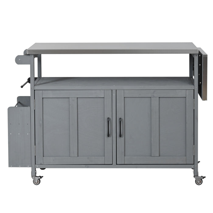 Foldable Outdoor Kitchen Island With Lockable Wheels, Storage Cabinet And Towel Rack For Patio Hearth and Haven