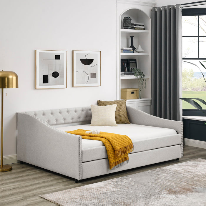 Upholstered Tufted Daybed With Drawers, Waved Arms Home Essentials