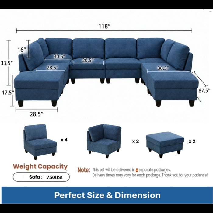 8 Piece Modular U - Shape Sectional Sofa Home Essentials