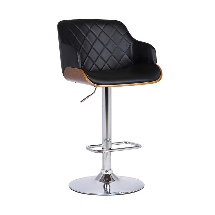 44" Faux Leather Swivel Low Back Adjustable Height Bar Chair - Black / Silver