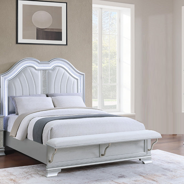 Elegant Bed With Built In Footboard Bench, USB Home Essentials