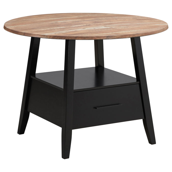 Arunda Yukon - Round Counter Height Dining Table With Pedestal Base And Built In Drawer - Oak Furniture Max